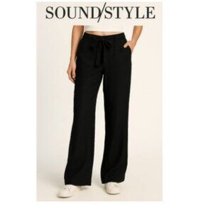 NEW SoundStyle Women's S Black Linen Blend Wide-Leg Pants  G1444